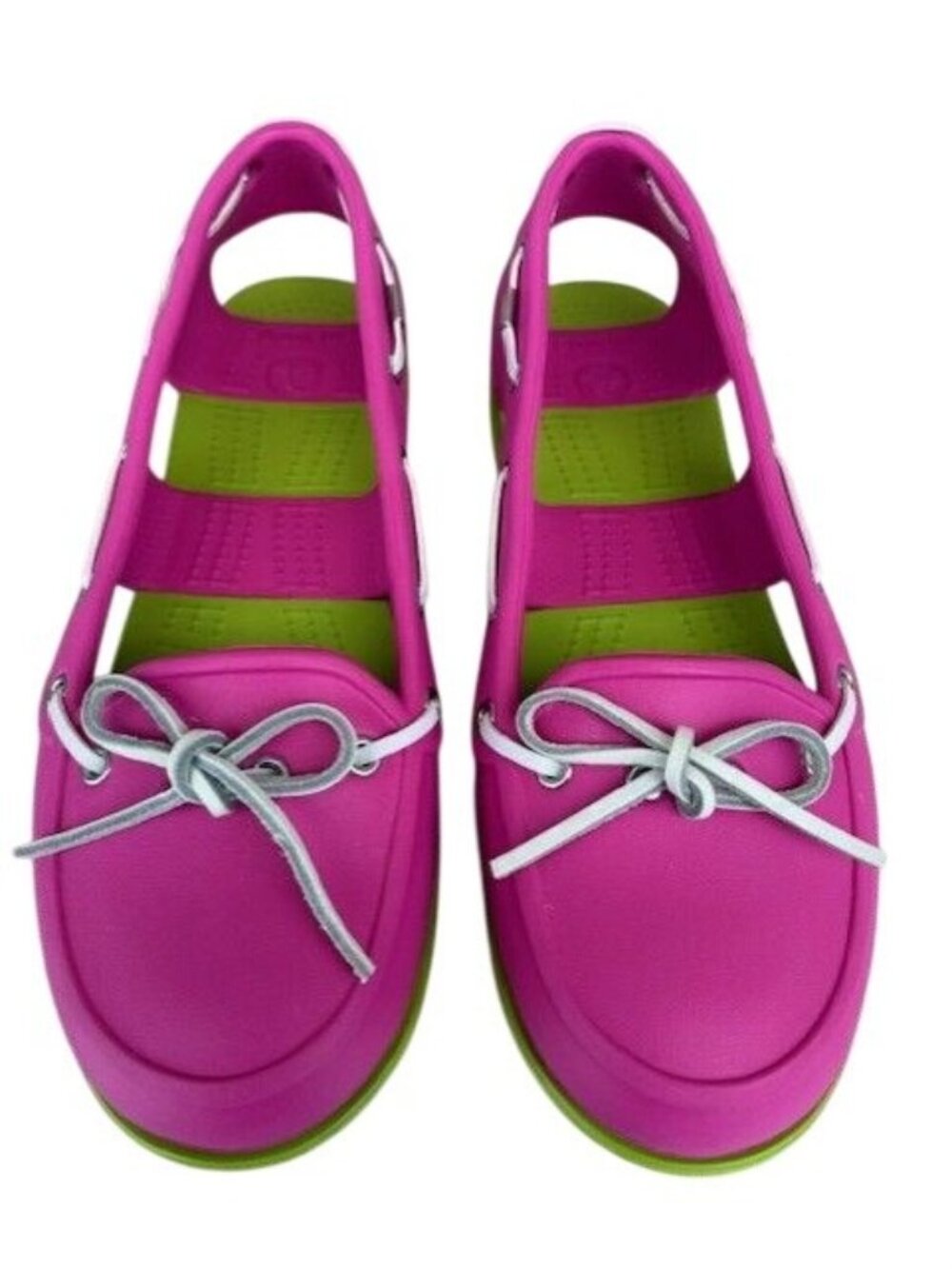 CROCS Pink and Green Women's Slip-On Strappy Sandals with White Lace